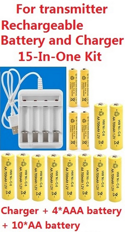 RC ERA C128 Sentry Wav Spare Parts Accessories 15-In-1 set rechargeable battery Ni-Mh battery Ni-Cd battery charger with 10*AA battery and 4*AAA battery
